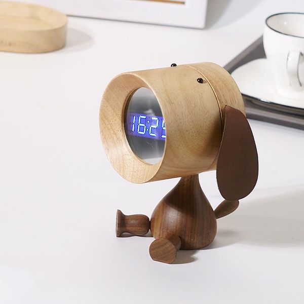 

brief cute wooden table clock smart modern standing dog digital electronic mini alarm masa saati home decor ek50tc desk & clocks