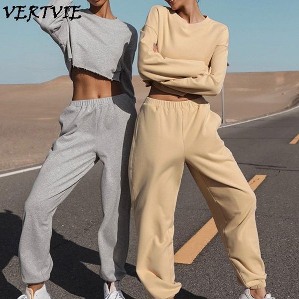 

running sets women two piece suit tracksuit o neck solid long sleeve pocket casual loose pants jogger sportswear outfit 2021 autumn, Black;blue