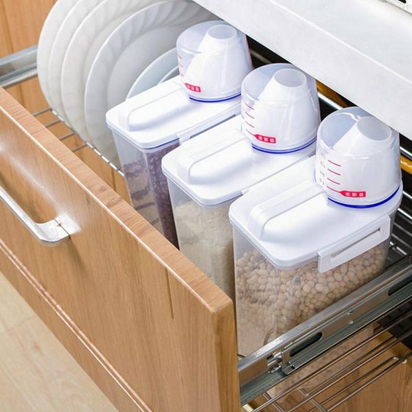 

storage bottles & jars 2l plastic cereal dispenser box kitchen food grain rice container nice flour