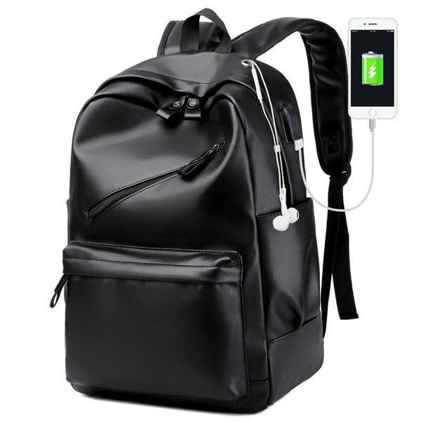 

backpack waterproof leather men school bag for teenage girls boy bookbag lappack business casual travel backbag black