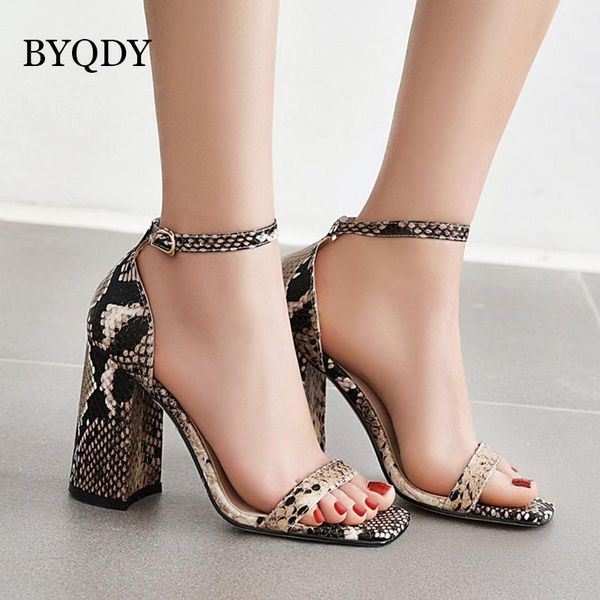 

ankle strap heels sandals leopard women summer shoes square toe chunky high dress plus size 41-48, Black