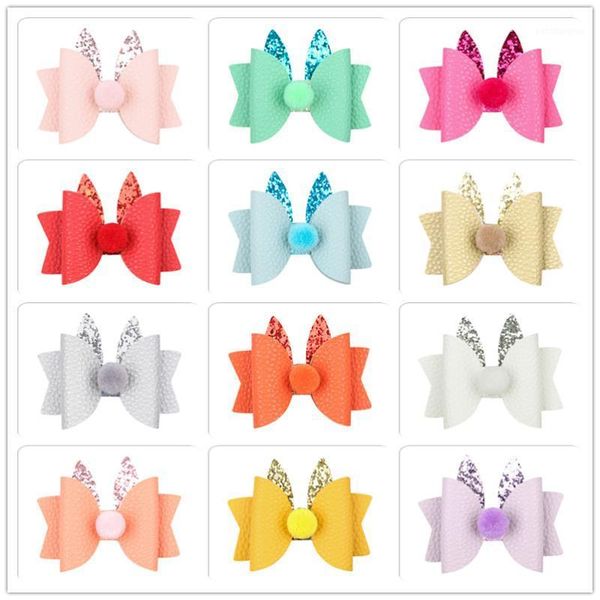 

hair accessories 24pcs fashion boutique glitter ears bow hairpins cute pom leather bowknot clips princess headwear1, Slivery;white