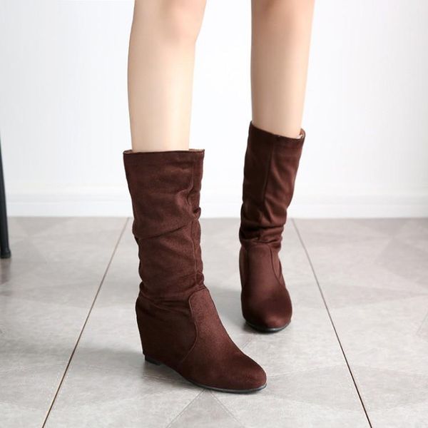 

boots big size 9 10 11 12 women woman winter shoes botas inside raise fold pure color sleeve, Black