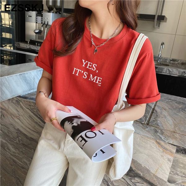 

women's t-shirt pure cotton letter summer ins short-sleeved 2021 bottoming loose printed top, White