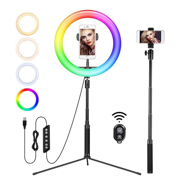 

ring light with extendable tripod stand 10'' led selfie phone holder for youtube video pography desk lamp flash heads