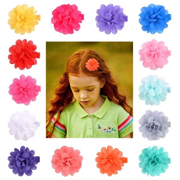 

2 pcs/lot chiffon petals flower hair clips for baby girls solid hairpins headdress barrettes floral headwear hair accessories, Slivery;white