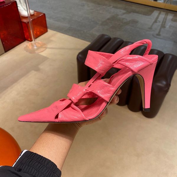 

women's hollowed sandals out pink 21 summer new pointed twist high heels yw, Black