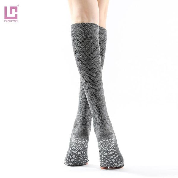 

sports socks 2 pcs pilates ballet women long sock yoga toe good grip silicone non-slip winter keep warm ski cycling dance cotton, Black