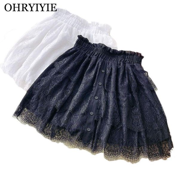 

skirts ohryiyie lace shorts women 2021 spring summer fashion high waist a-line skirt female sun school tassel princess, Black