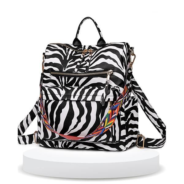 

zebra print women shoulder backpack lady fashion color strap front pockets handbag travel crossbody bag school bags