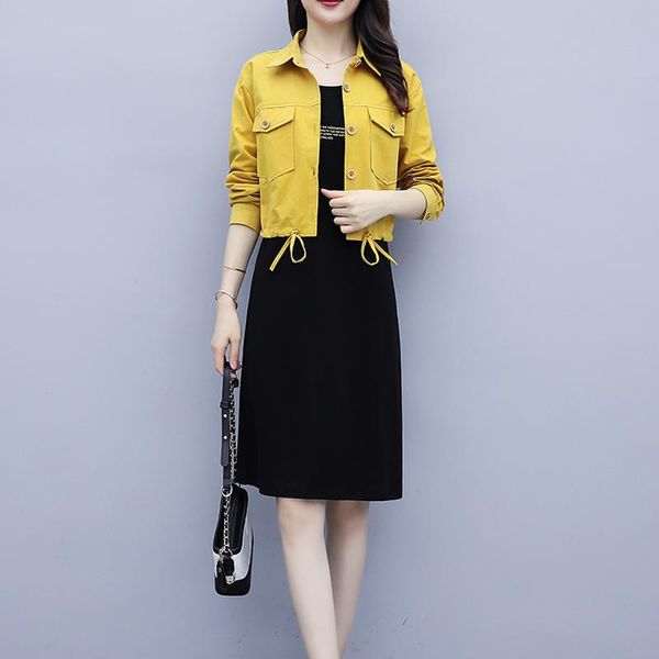 

work dresses two-piece women's autumn korean fashion jacket, set of foreign gas dress suits women suit, White;black