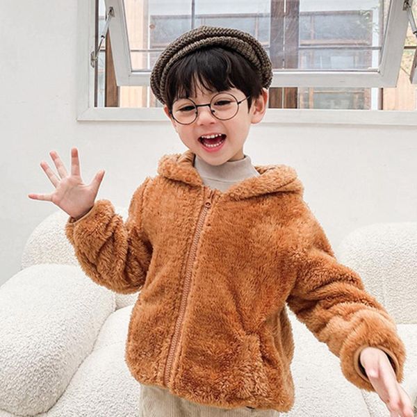 

jackets baby winter autumn hoodied fleece jacket casual solid ears kids coat for boy girl cartoon bear thick children outerwear clothes, Blue;gray