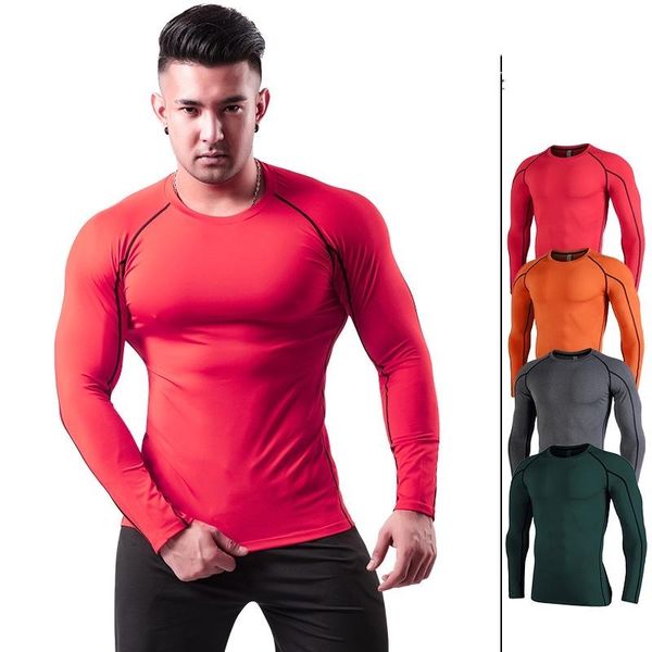 

yoga outfit men compression running t-shirt fitness elastic tight long sleeve quick dry sport solid training jogging shirts gym sportswear