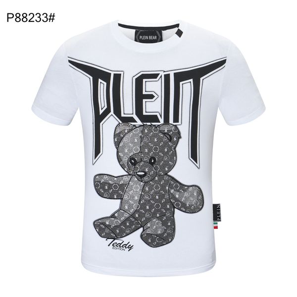 

plein bear t shirt mens designer tshirts brand clothing rhinestone skull men t-shirts classical hip hop streetwear tshirt casual tees pb 112, White;black