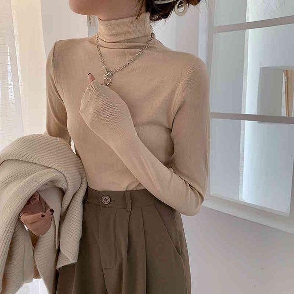 

women's sweaters female cotton t-shirt with a turtleneck, female t-shirt for fall and winter gy70, White;black