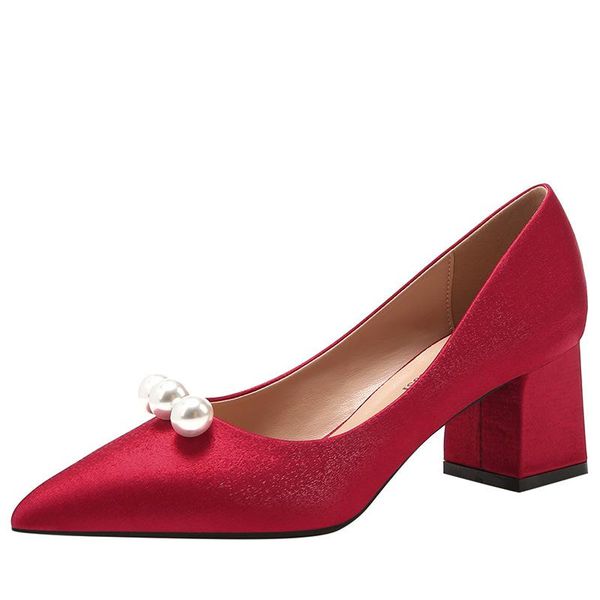 

european and american fashion autumn winter shoes wedding bridesmaid bridal pointed satin high heels a4 dress, Black