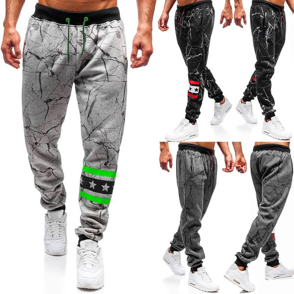 

pant fashion slacks men's pocket casual bandage printed pants, Black