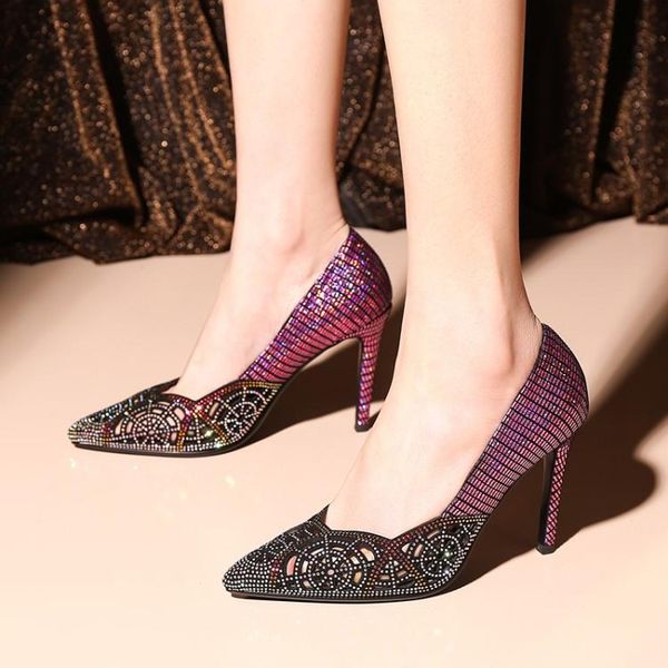 

dress shoes pointed toe sheepskin women pumps fashion high heel crystal women's wedding party size 33-41, Black