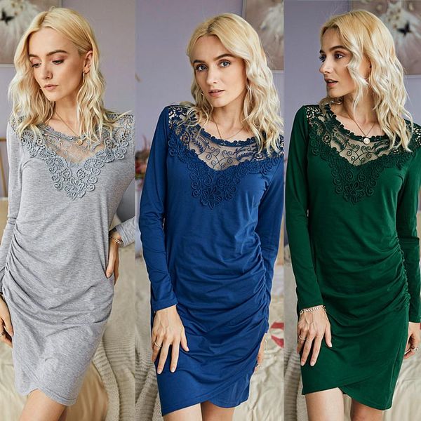 

long sleeve bodycon dress women 2021 club autumn basic solid round neck woman winter casual dresses, Black;gray