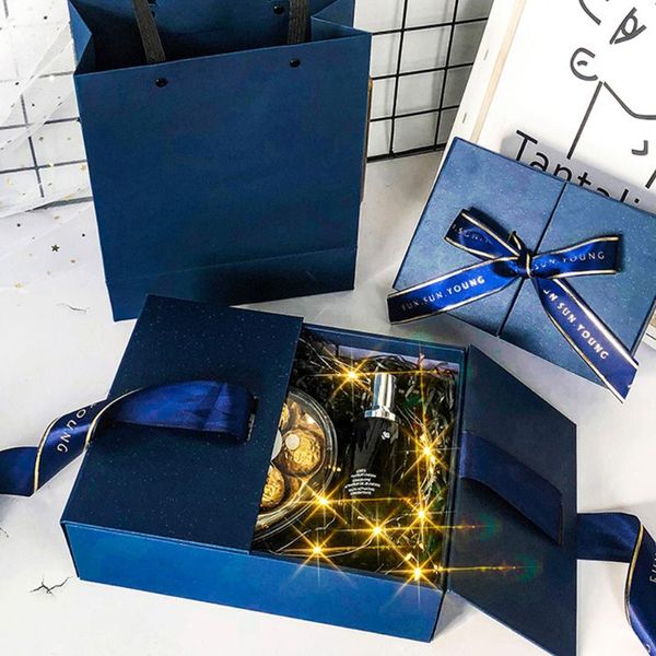 

gift wrap 1set elegant box fashion cardboard present delicate storage case (blue)
