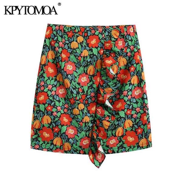 

women fashion floral print ruffled mini skirt vintage high waist side zipper female skirts casual faldas mujer 210420, Black