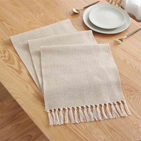 Runner de mesa de estilo nórdico feita artesanal pano decoração doméstica tassel tampa de algodão capa de café bandeira 210708