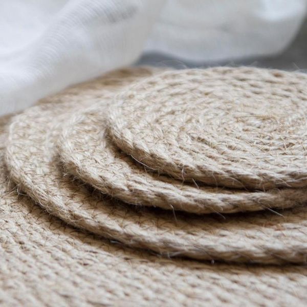 

round table placemats woven straw mat tea coasterset de mats & pads
