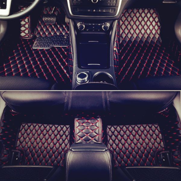 

floor mat for cherokee 2019-2021 full coverage non-slip leather set black red