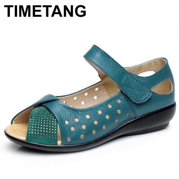 

summer mother shoes flat sandals women genuine leather soft bottom solid fashion comfortable c085, Black