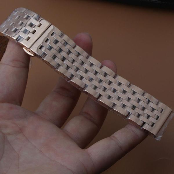 

watch bands rose gold stainless steel watchband straps 20mm 22mm fold clasp butterfly buckle replacement for samsung sport watches fashion, Black;brown