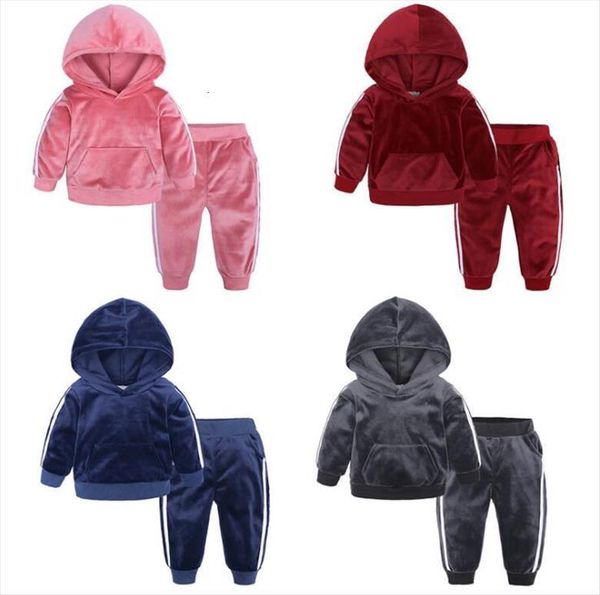 

autumn fashion baby girl clothes velvet long sleeve solid zipper jacket pants 2pcs bebes tracksuit boy clothing set, White