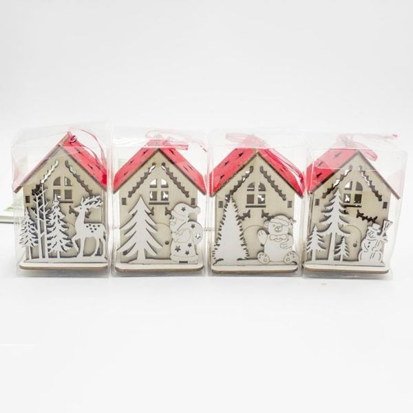 

christmas decorations small wooden house with lights household hang decoration1