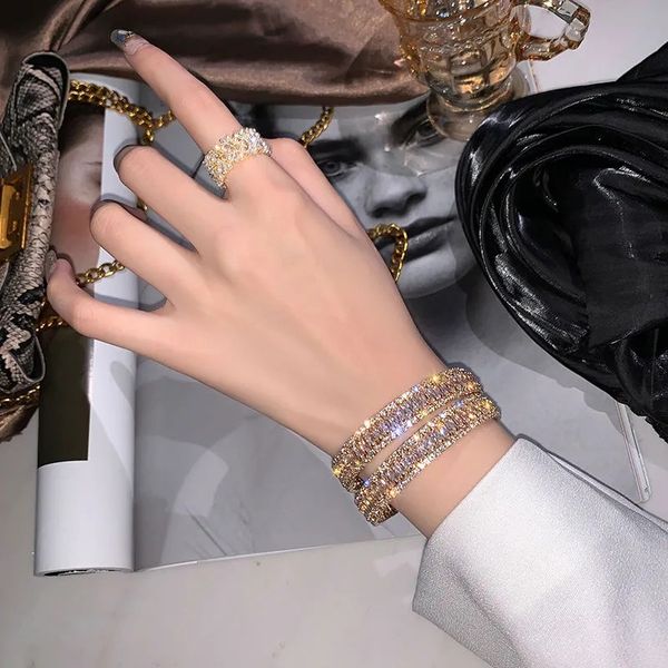 

luxury flash diamond zircon ins niche fashion hit color bangle bracelets fashions all-match design open bracelet net celebrity girl, Black