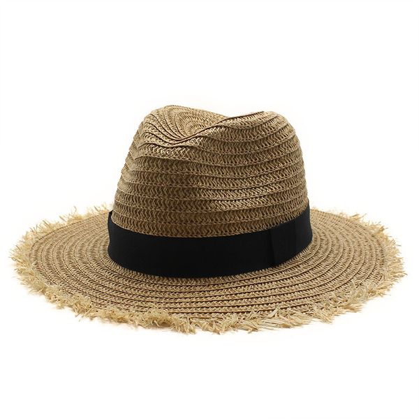 

wide brim hats jazz panama fedora raffia sun summer spring women's travel caps bandages beach men traw breathable hmxd, Blue;gray