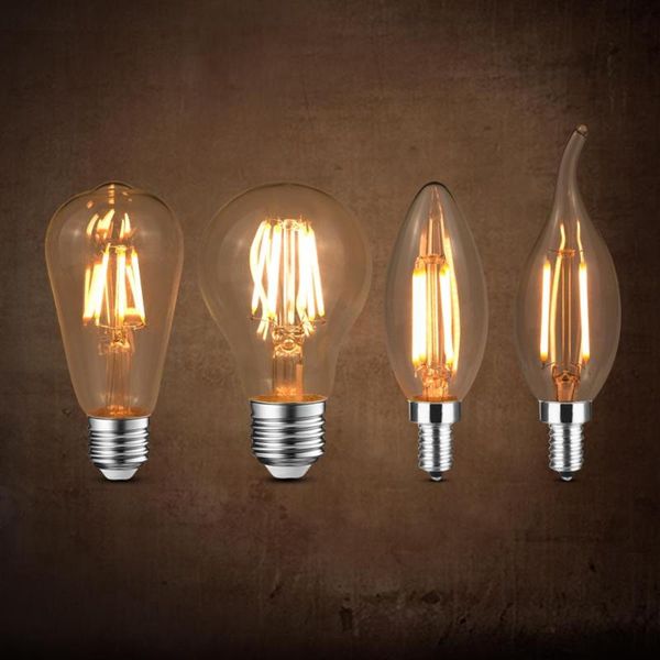 

bulbs e27 e14 retro filament led bulb 220v edison lamp spiral light c35 c35l a60 st64 chandelier restaurant indoor decor lighting