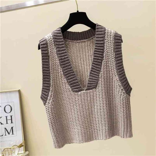 

spring and autumn sweater vest female students korean version of the outside wear net red short loose 210427, Black;white