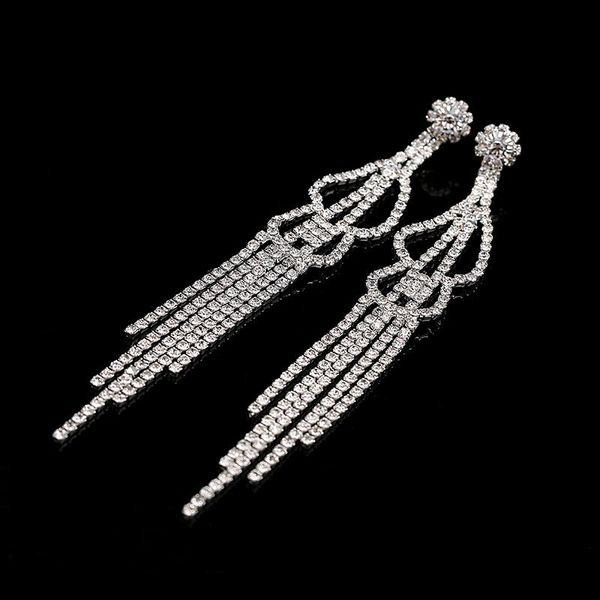 

dangle & chandelier tdqueen bridal earrings luxury rhinestone crystal long tassel brincos statement earring women fashion jewelry oorbellen, Silver