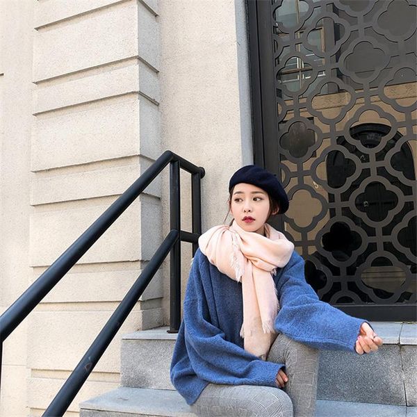 

scarves the autumn/winter 2021 japanese plain and solid-color cashmere beard scarf warm shawl for women pashmina wraps, Blue;gray