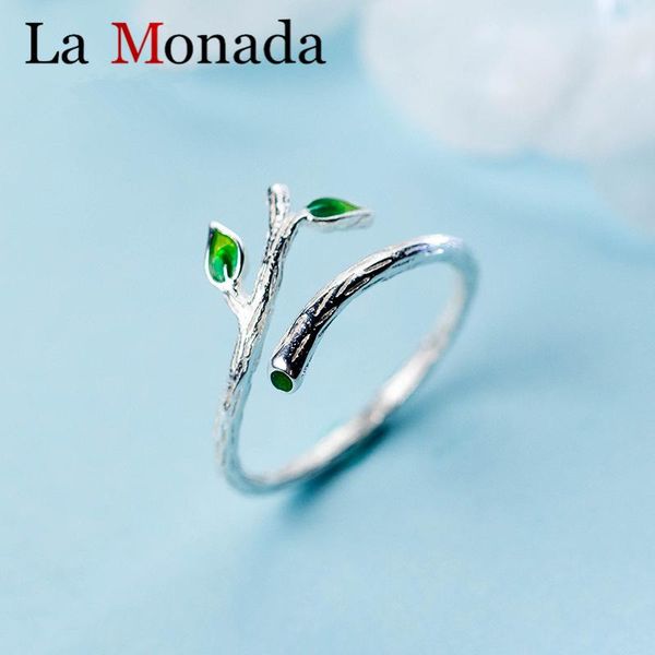 

cluster rings charm 925 sterling silver green enamel leaves vintage adjustable ring contracted jewelry for women party accessories gift, Golden;silver