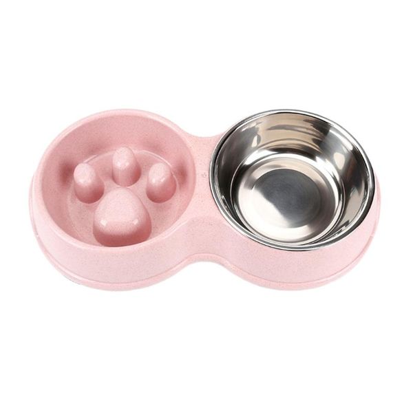 

dog bowls & feeders tableware leakproof non slip portable double pet bowl dogs cats anti choking water slow feeder home easy clean pupp