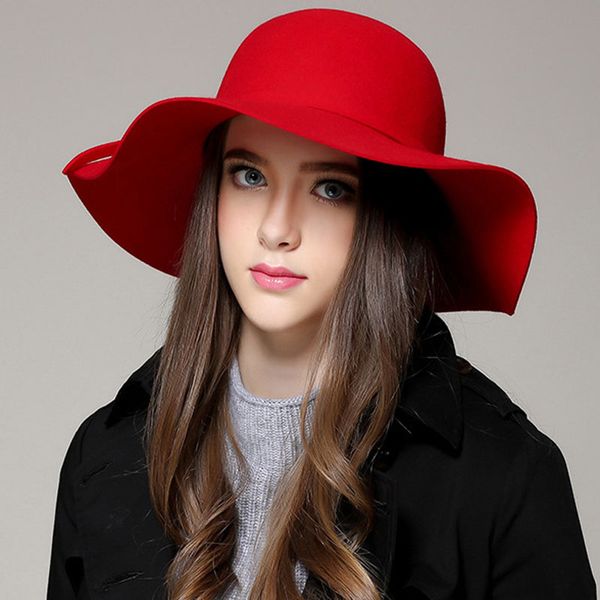 

fitted hat fashion women beach sun hat waves big brim sunbonnet imitation wool sun hat sec88, Blue;gray