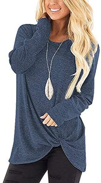 

women's blouse sweatwear casual long sleeve t-shirt twist knot front tunics, White