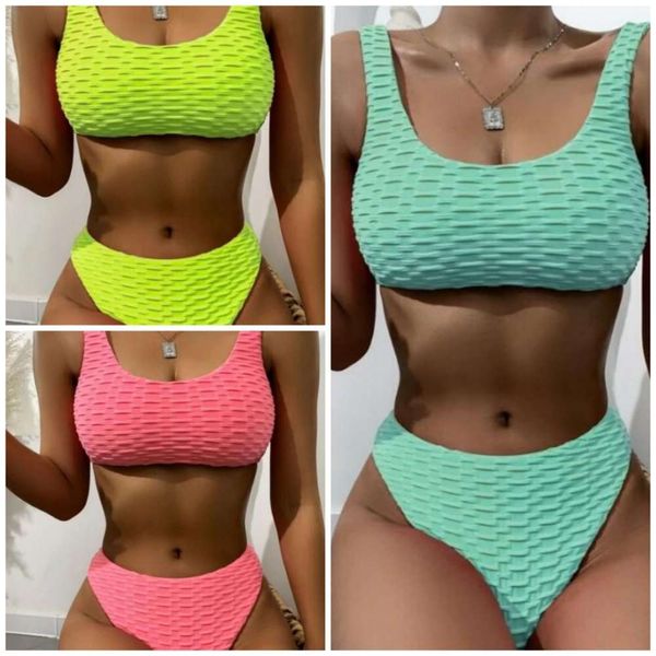 

multi color high waist split bikini swimsuit, White;black