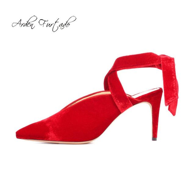 

arden furtado summer fashion trend women's shoes elegant pure color red lace up party concise mature big size 45 sandals, Black