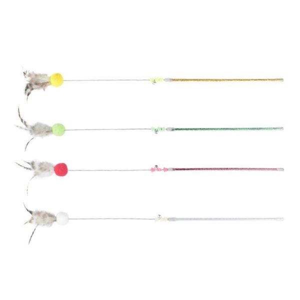 

cat toys 4pcs feather teaser stick with bell funny teasers flirting