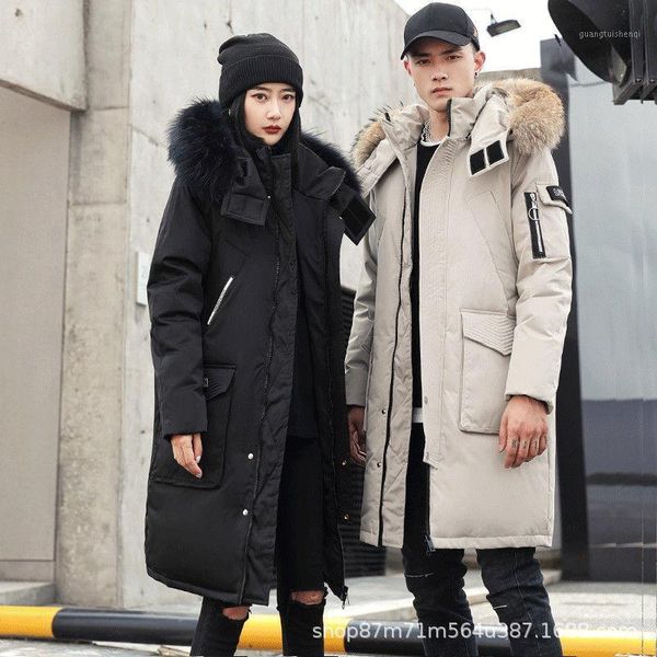 

men's down & parkas straight winter long jacket trendy fashion tooling detachable hat thickened, Black