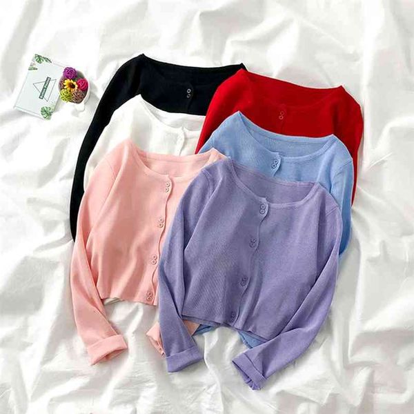 Kawaii Corrida Cardigans Mulheres Malha Crop Crop Top Purple Black Sexy S Bonito Bonito Vintage Coreano Coreano GD347 210506