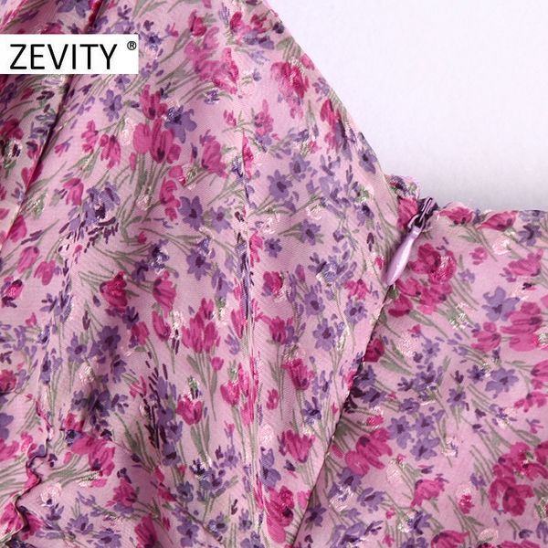 

2021zevity new women fashion square collar flower print pleated mini dress lady puff sleeve casual slim vestidos chic dresses ds4526, Black;gray