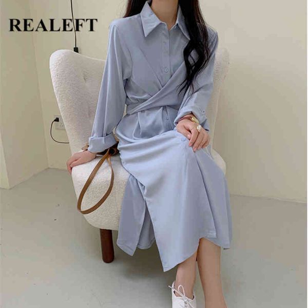 

elegant women's shirts dress chic long sleeve single breasted straight cross lace up female loose spring 210428, Black;gray