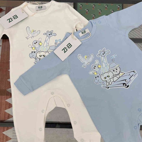 

0-24m newborn baby boy girl rompers designer cotton zoo elephant long sleeve one pieces jumpsuit infant luxury clothes outfits g1218, Blue